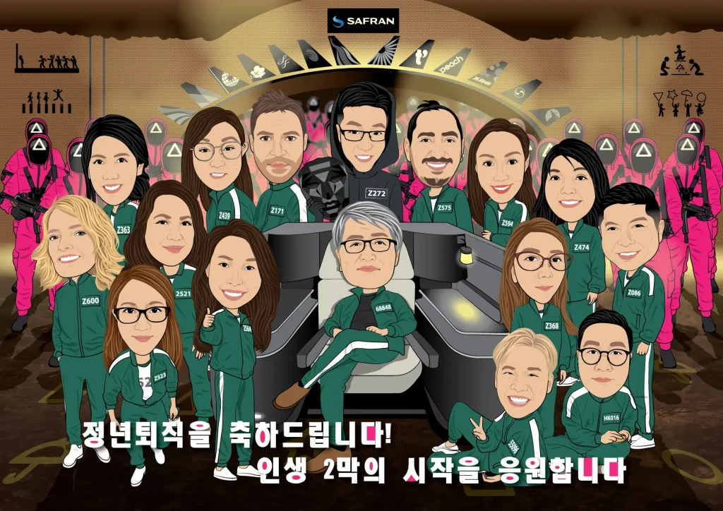 team caricatures gift for boss farewell