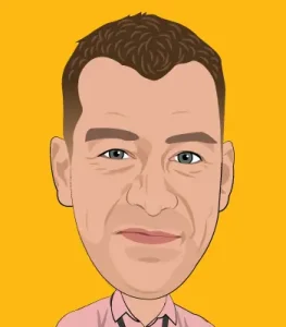 Hand-drawn digital caricature of male professional with realistic facial features