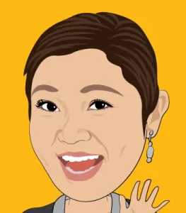 Digital caricature gift artwork of happy Asian woman