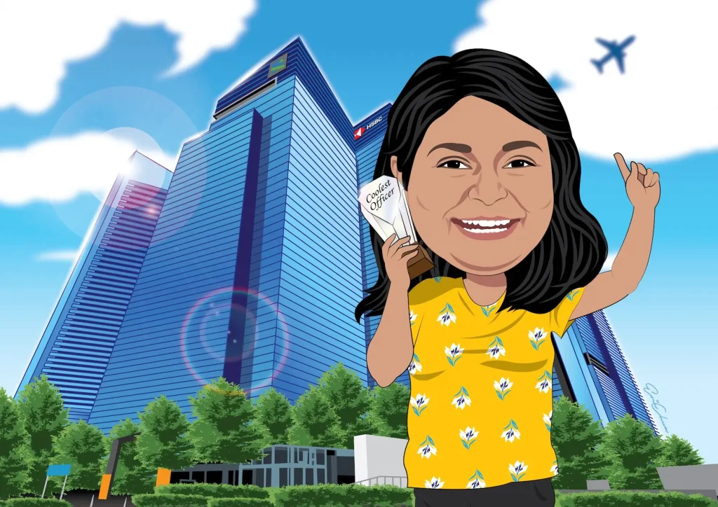 Caricature with custom background as exclusive company template for staff appreciation