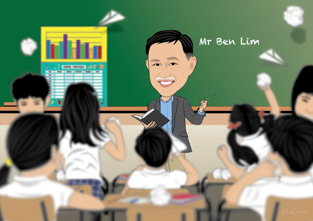 Master caricature template showing custom background for long-service award recognition