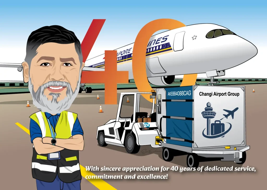 long service award caricature gift for colleagues