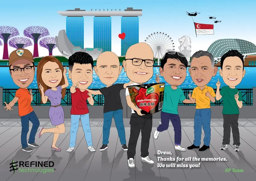 team caricature farewell gift for boss